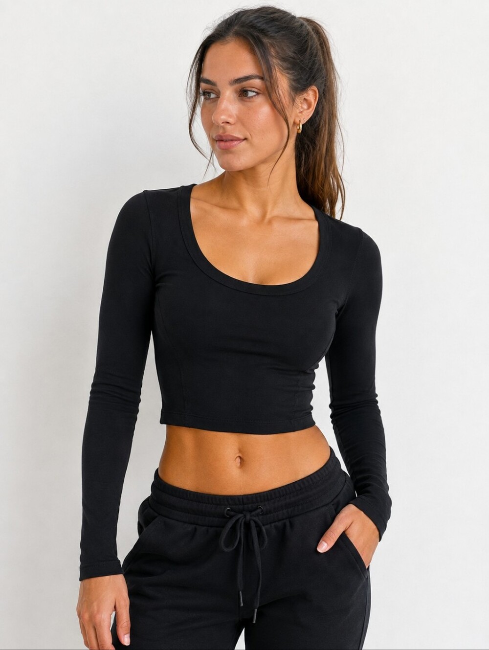 Athleta Shanti Top Black Long Sleeve Scoop Neck XS